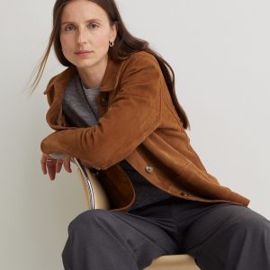 Chaqueta 100% piel de ante marrón