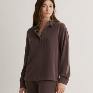 Camisa punto cuello polo chocolate