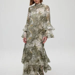 ATHOS GREEN - Vestido + Capa larga estampado verde