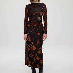 EIFFEL FLOWERS - Vestido negro flocado flores marrones