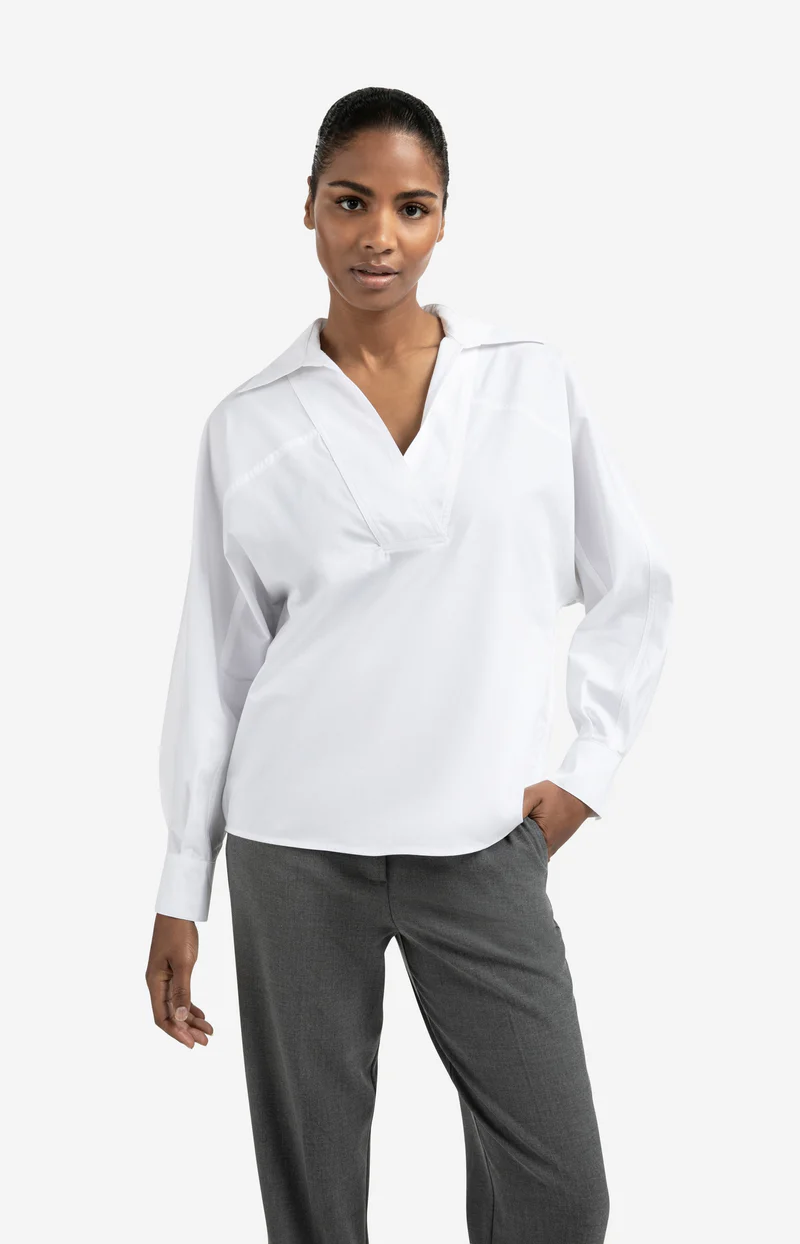 poplin-blouse-with-polo-collar-and-v-neck