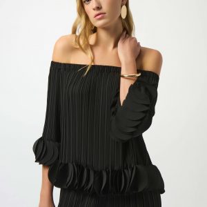 Top plisado de georgette con hombros descubiertos