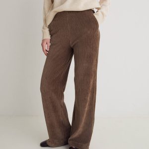 Pantalón ancho pana mezcla algodón taupe