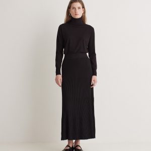 Falda midi plisada negro mujer YERSE