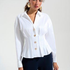 Blusa entallada y acampanada de tafetán elástico con puños con botones de cadena JOSEPH RIBKOFF