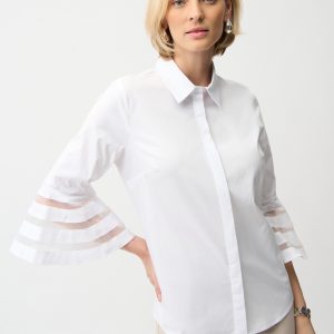 Blusa de popelina elástica con mangas acampanadas de organza JOSEPH RIBKOFF
