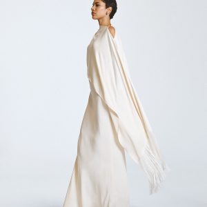 Vestido satén con capa flecos ACCESS FASHION (disponible en color lima y fresa)