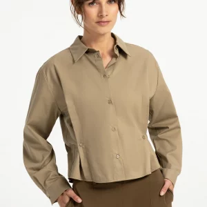 Blusa de popelina con cintura ajustable y mangas largas YAYA