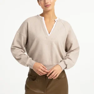 Sudadera con cuello en V y cuello tejido YAYA