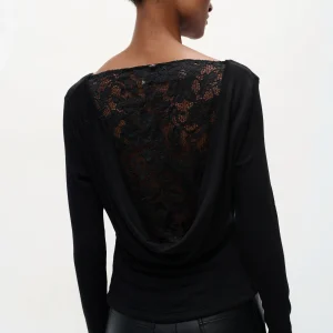 Top de tela de bambú con encaje y espalda drapeada BSB