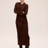 GLAZE BROWN - Vestido midi cuello cruzado flocado marrón MIOH - Thumbnail Image 1