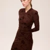 GLAZE BROWN - Vestido midi cuello cruzado flocado marrón MIOH - Thumbnail Image 4