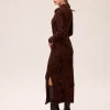 GLAZE BROWN - Vestido midi cuello cruzado flocado marrón MIOH - Thumbnail Image 5