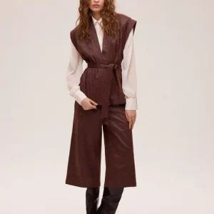 OAK BROWN PANT - Bermuda ecopiel estampado flores marrón MIOH
