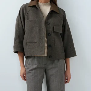 Chaqueta extragrande de mezcla de lana con cuello en contraste YAYA