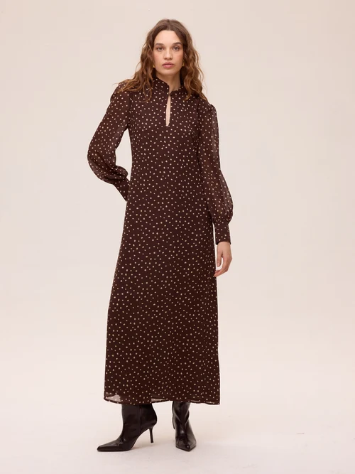 SUMMIT BROWN - Vestido amplio gasa lunares marrón MIOH - Imagen 3
