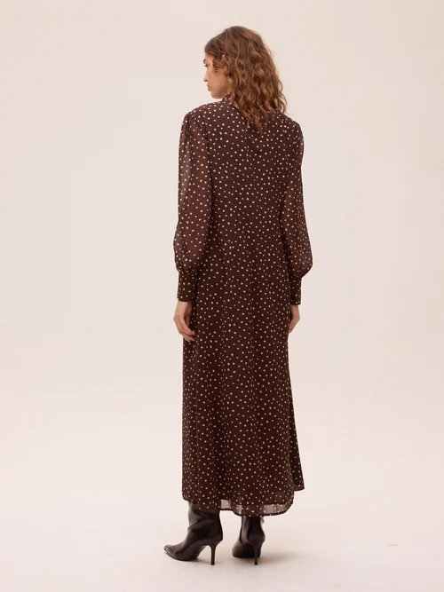 SUMMIT BROWN - Vestido amplio gasa lunares marrón MIOH - Imagen 5