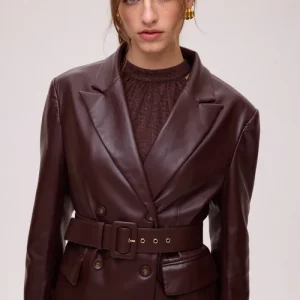 VIENTO GRANA TOP - Blazer cruzada polipiel grana MIOH